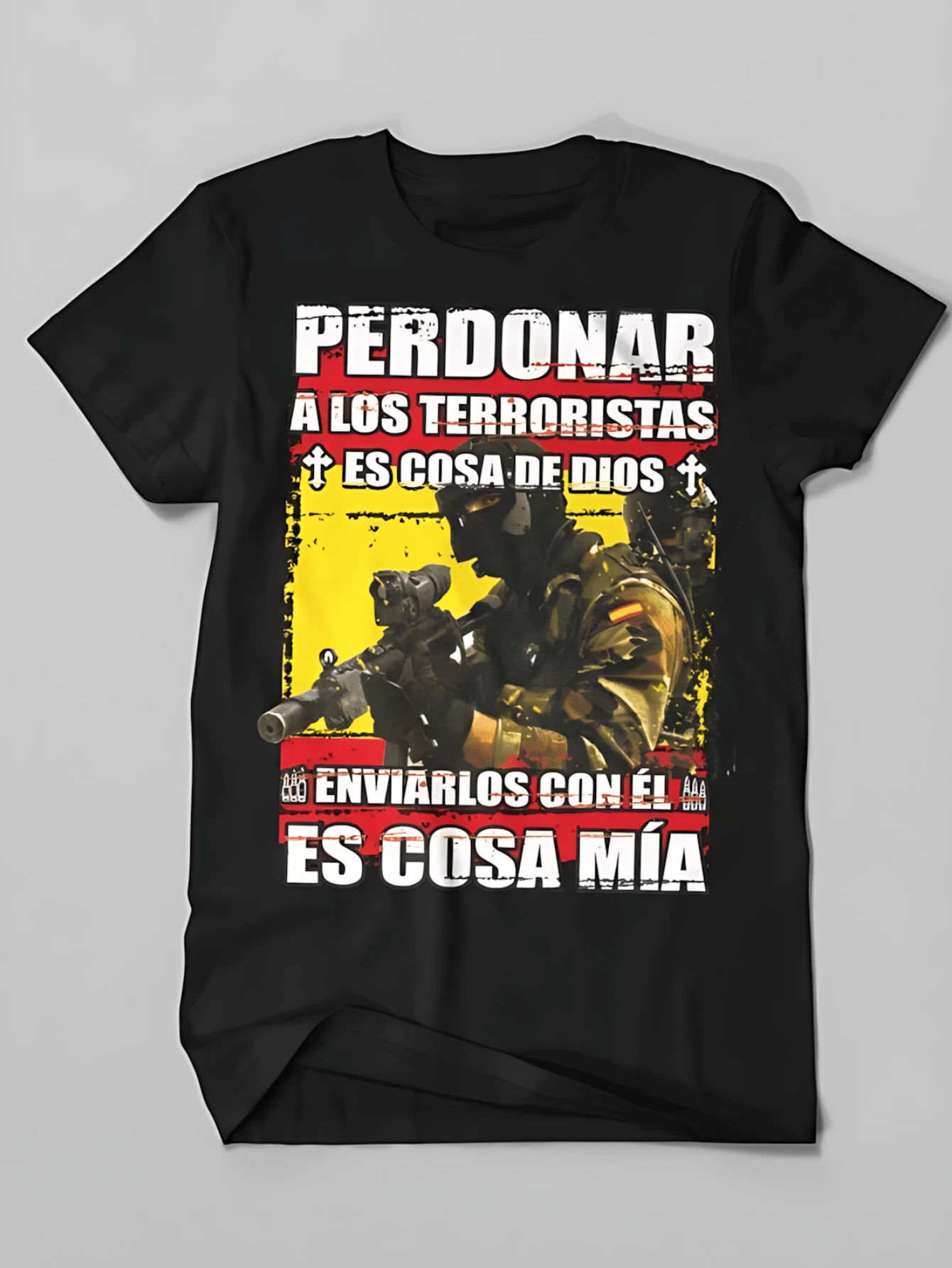 New 100% Cotton O-Neck Summer Short Sleeve Casual Mens T-Shirt Size S-3XL Spanish Anti- Special Forces Military T-Shirt - 黑色6 - 查看 1