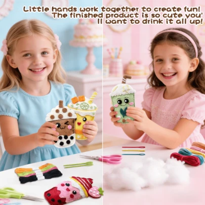 طقم أدوات الخياطة المكون من 6 قطع | سحر مشروب الشاي الفقاعي DIY (يشمل إبرة بلاستيكية) | طقم حرفي للمبتدئين، مثالي كهدية لعيد الفصح والأعياد الميلاد والكريسماس (حرفة إبداعية، حرف احتفالية)