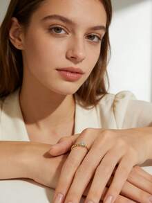 Charm-In 女士镀金绿松石串珠戒指，奢华小众设计珠宝，礼品 - 金色 - 查看 2