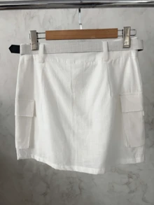 Casual Linen Shirt And Skort Set | With Belt And Pockets | Breathable Fabric - trắng - Xem 9