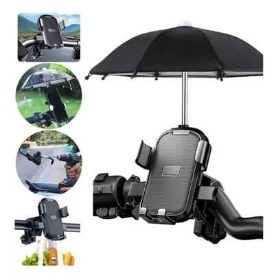 Soporte Celular De Moto Bicicleta Porta Teléfonos + Paraguas,Soporte de celular con mini sombrilla para moto, bicicleta Scotter
