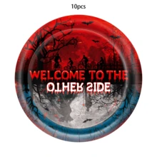 10件/20件生日派对装饰套装 - 欢迎光临，红黑纸盘、纸杯、餐巾纸，恐怖森林惊悚主题派对装饰，生日派对用品及礼物 - 彩色 - 查看 9