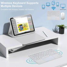 Keyboard Case With Detachable Rechargeable Bluetooth Keyboard (280mAh) And Touchpad For Samsung Galaxy Tab / IPad / Redmi IPad SE, Includes Stylus Slot (Light Gray) - Light Grey - View 4