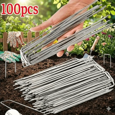 100 Heavy-Duty U-Shaped Garden Posts- Barrier Fabric-Landscape Bolts, Easy To Install Barrier Tips, Floor Coverings, Fences, Artificial Lawn Fixtures-Durable, Grass-Proof Cloth Garden Nails
