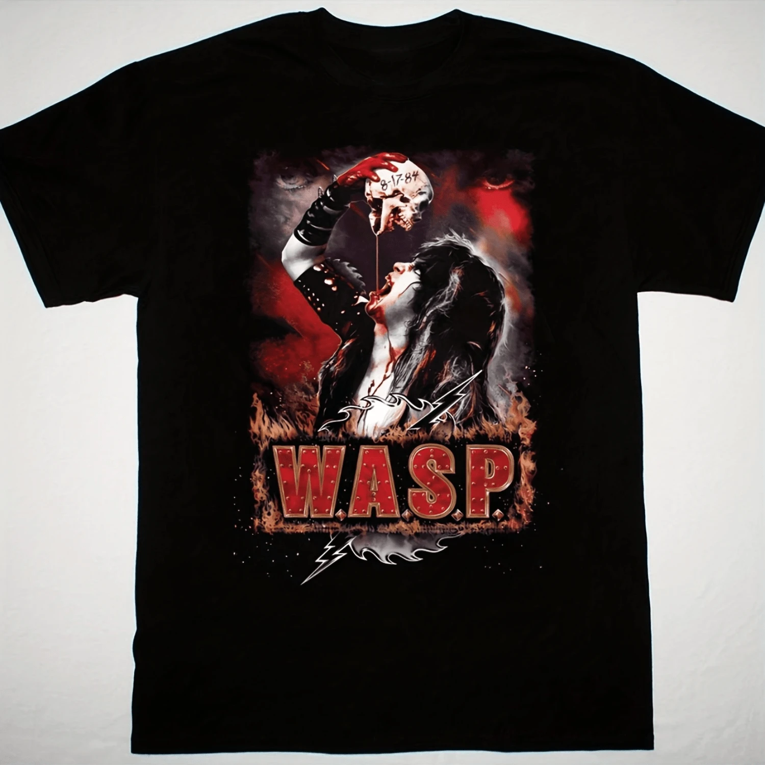 WASP Band Graphic Black T-Shirt, S-5XL, Rock Performance Design With Wasp Lettering, Comfortable Cotton Fabric, Machine Washable, Casual Style For All Seasons, Allseason Apparel, Rock And Roll T Shirts, Rock And Roll Tee, Rock - màu đen - Xem 1