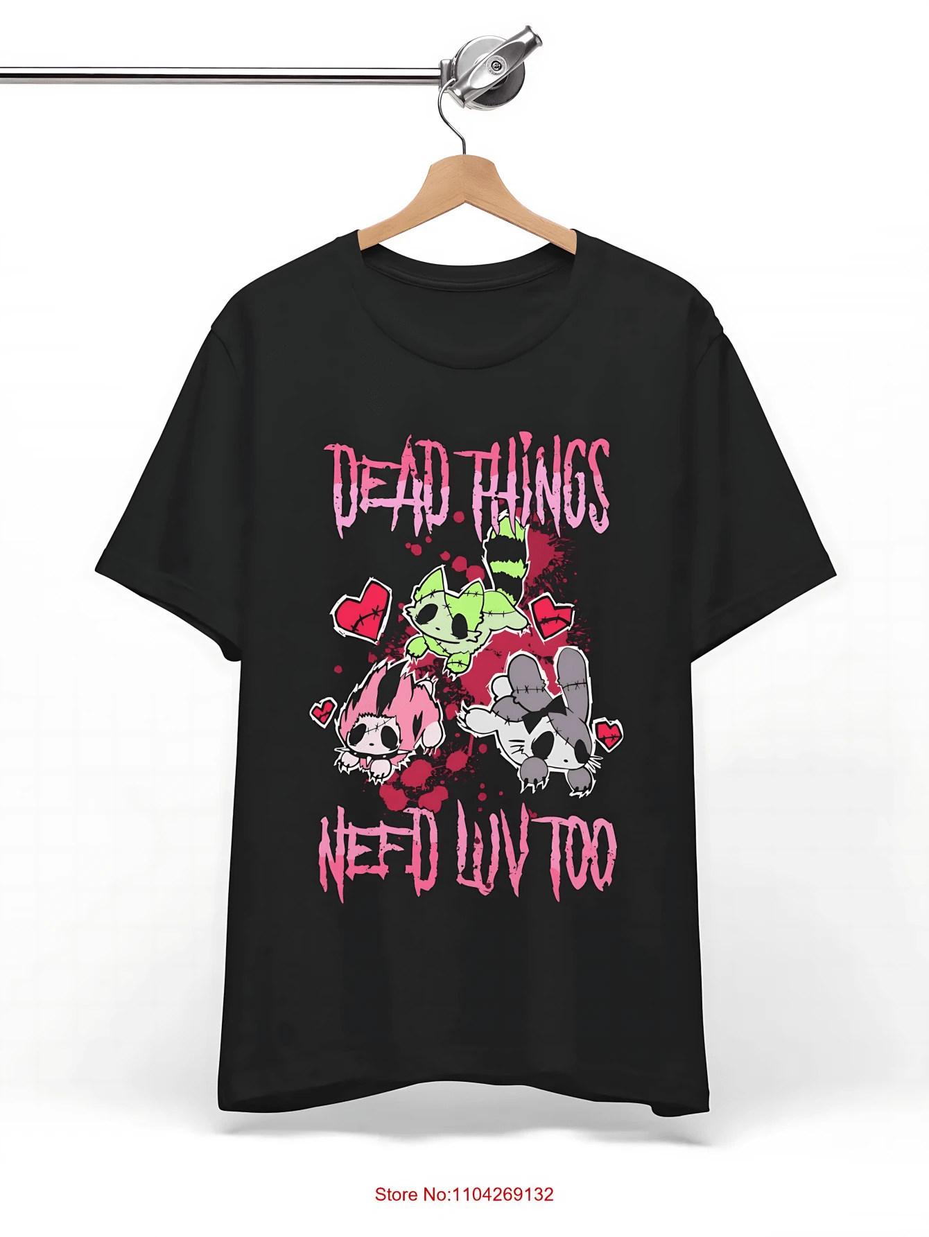 Dead Things Need Love Too T Shirt Emo Scene Style Broken Animals Y2K Punk Fashion Long Or Short Sleeves - 黑色23 - 查看 1