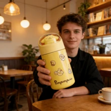 Miniso Sanrio Thermos Cup High-Value Cartoon Cute Pompompurin Stainless Steel Vacuum Flask With Rope Mini Portable Insulated Water Cup Water Bottle Tumbler 280ml/9.47oz - Yellow - View 1