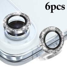 6pcs Silver Shiny Camera Lens Protector Film, Fit For IPhone 17 Pro Max/17 E/17 Pro/17/16 Pro Max/16 Pro/15 Plus/14 Pro/13/12 Mini/11, With Shiny Metal Diamond Ring And 9H Hardness Anti-Scratch Film, Fashionable Accessory, Easy To Use Protective Case - Silver 6Pcs - View 39