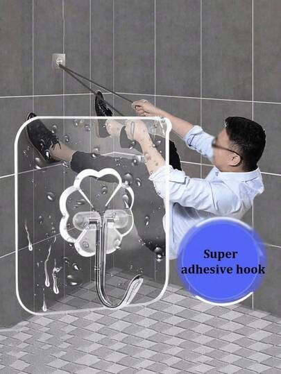 60pcs Transparent Strong Adhesive Hooks, No Drilling Required, Damage-Free Hanging Hooks, Strong Adhesive, Removable, Transparent, Waterproof, Rust-Proof, Suitable For Clothes, Hats, Tableware, Shoes, Accessories, Kitchen Utensils, Bags, Can Be Used In Kitchen, Bathroom, Living Room, Bedroom And Other Locations On Walls, Multi-Function Hanging Storage Rack, Applicable For Home Walls, Doors, Cabinets, Etc.