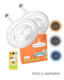 DOSYU 2 Ventiladores de Techo Cubierta Transparente LED Socket E27 Dimeable Movible Rotación 360° Ideal para la Oficina, Hogar, Escuela, Abanico Ventilador, 5 Aspas 3 Temperaturas de Luz Ajustable Control Remoto como de Televisión Estereo Bocina - Blanco - Ver 1