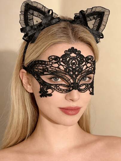 1 Piece Of Lady's Dark Black Half Mask - Sensual Gothic Lace Design, Featuring Exquisite Cut-Out Patterns, Adjustable Size Suitable For Halloween, Christmas, Valentine's Day, Role-Playing And Costume Parties - Breathable Mask For Themed Parties (Princess And Knight Style)