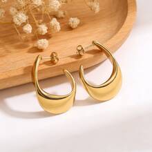 VceTd 1 Pair Fashionable Asymmetrical C-Shaped Stainless Steel Stud Earrings For Women, Suitable For Daily Wear/Holiday Gift - Yellow Gold - View 5