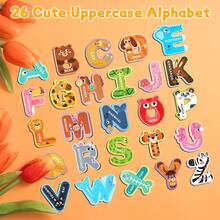 Letras magnéticas, pegatinas de animales y números, herramienta educativa de aprendizaje del alfabeto y números en inglés para niños de 3 a 6 años, juego de rompecabezas magnético de animales y juguetes de reconocimiento de palabras, regalos para niños - letra mayúscula - Ver 7