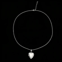 1pc Heart Shaped Pendant Necklace, Gold Color, Romantic & Unique Heart Jewelry For Women - Silver - View 2