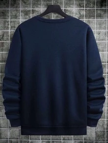 1pc Plus Size Men's Casual Printed Pullover Sweatshirt - Navy Blue - View 4
