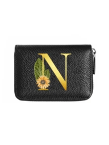 1个PU皮革风琴式拉链卡包，金色花卉字母图案，大容量多卡位拉链钱包，便携式信用卡零钱包，时尚拉链钱包，商务休闲短款钱包，带卡槽，男女通用短款钱包 - 彩色 - 查看 17