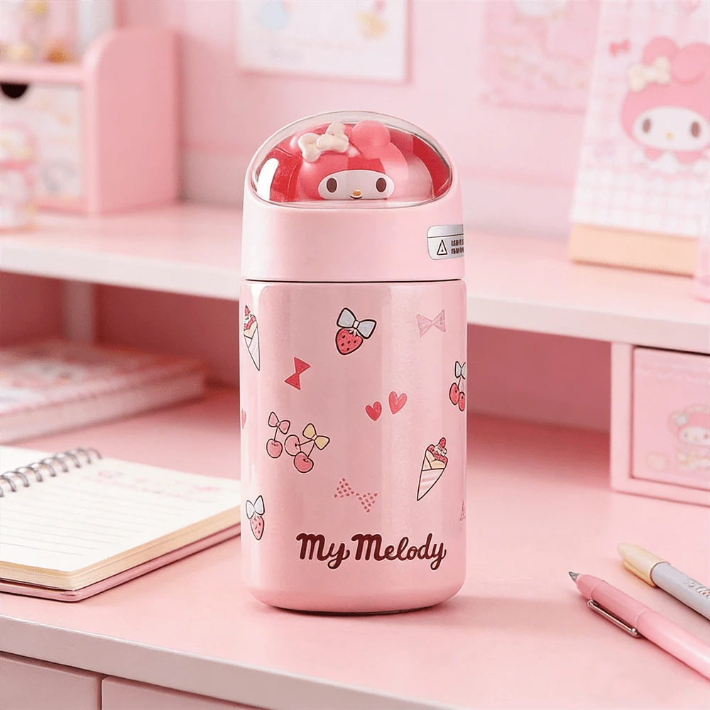 名创优品三丽鸥旋律可爱卡通不锈钢真空保温水瓶，280毫升/9.47盎司，时尚个性化水瓶礼品 - 粉色 - 查看 1