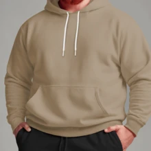 Men's Plus Size Fleece Set: Kangaroo Hoodie With Pocket, Various Colors + Jogger Pants With Pocket And Elastic Waistband - 卡其色 - 查看 4