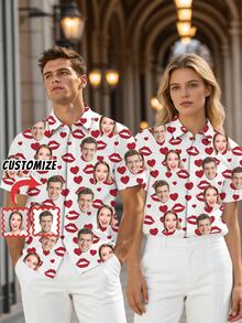 قميص قابل للتخصيص للرجال في عيد الحب، قم بتحميل صور شخصية وطباعات عيد الحب، قميص كاجوال بأزرار مع تصميم وجه مضحك، أسلوب كاجوال للأعياد، مناسب للارتداء اليومي والعطلات والاحتفالات، ملابس منزلية كاجوال مخصصة للرجال، هدية مثالية للأصدقاء والعائلة - متعدد الألوان - مشاهدة 1