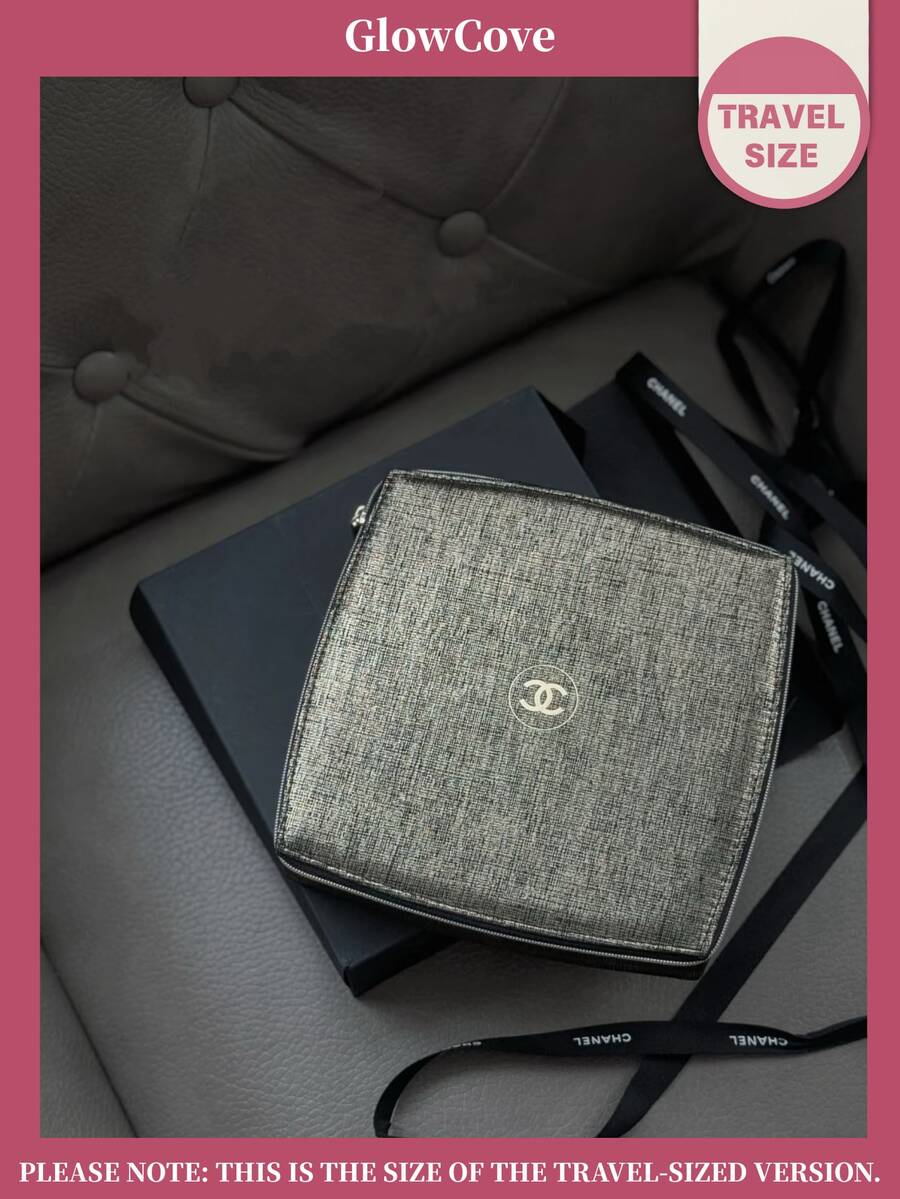 CHANEL 香奈儿高品质编织纹理化妆包，黑金配色，经典双C标志，必备收纳包 - 黑色 - 查看 1