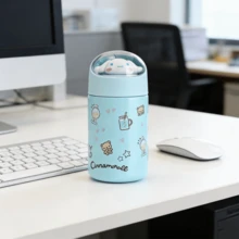 Miniso 名创优品三丽鸥肉桂狗可爱卡通不锈钢真空保温杯，带挂绳，便携式保温水瓶，280毫升/9.47盎司 - 藍色 - 查看 3
