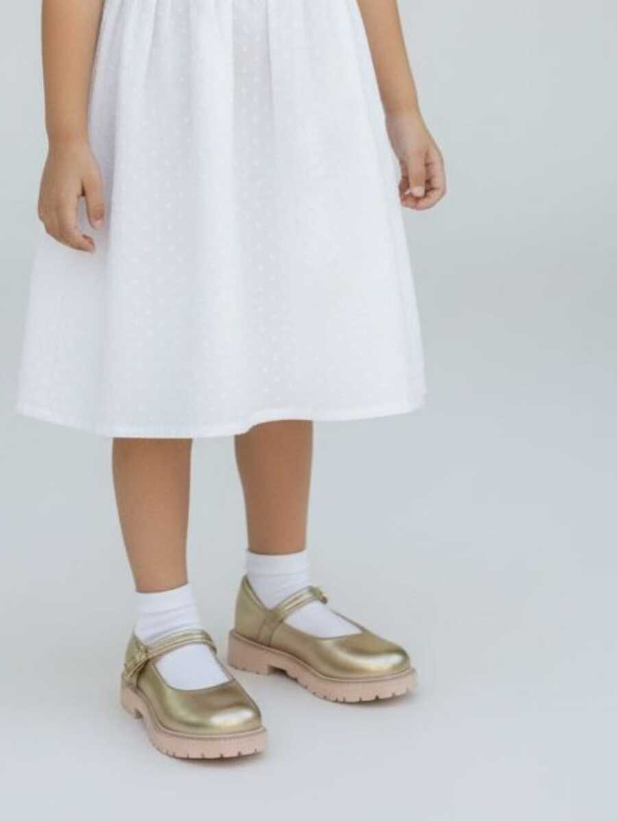 Girls' Mary Jane Doll Shoes With Tractor Sole And Adjustable Buckle - Gold - View 1