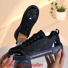 Damen Neue lässig Sportschuhe, modische flache Retro Damen Frühling/Sommer Sneaker, bequeme elegante Outdoor/Alltags lässig Trainingsschuhe, Damen Sport Outdoor Skaterschuhe - Schwarz - Übersicht 3