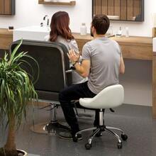 Roller Stool, Adjustable Height Work Stool 63-83 Cm With Wheels, Swivel Stool, Living Room Chair, Faux Leather Lounge Stool, White - White - View 4