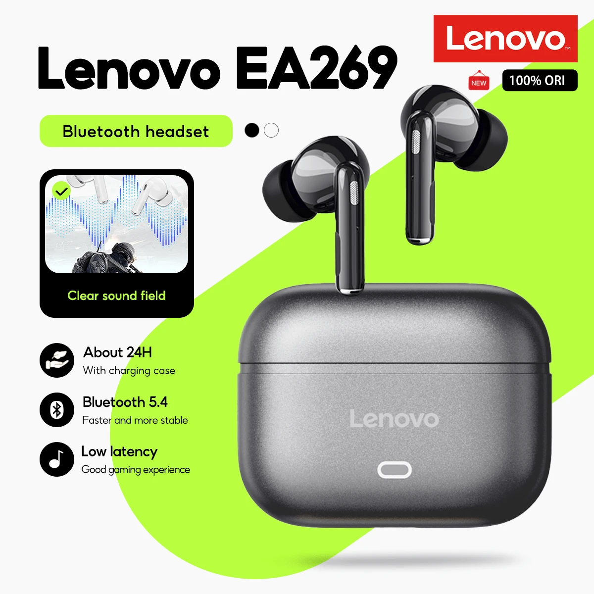 Auricolari Bluetooth 5.4 Lenovo EA269, suono di alta qualità con bassi profondi, cuffie in-ear - Tagli Unica - Visualizzare 1