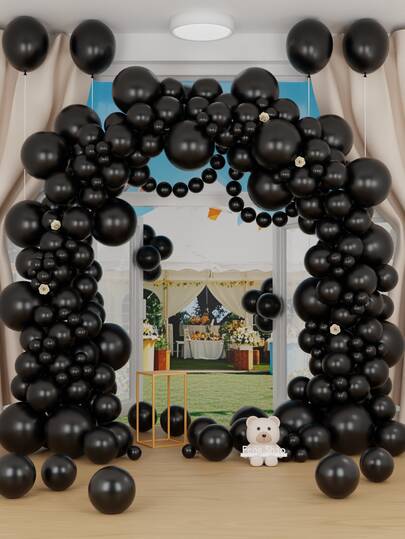 Black Latex Balloons Set, 84/126/167/230/314pcs, 18"/12"/10"/5" Black Balloon Arch Kit, Suitable For Shower, Birthday, Graduation, Casino, Wedding, Anniversary, Gender Reveal, Retirement, New Year, Halloween And Other Party Decorations