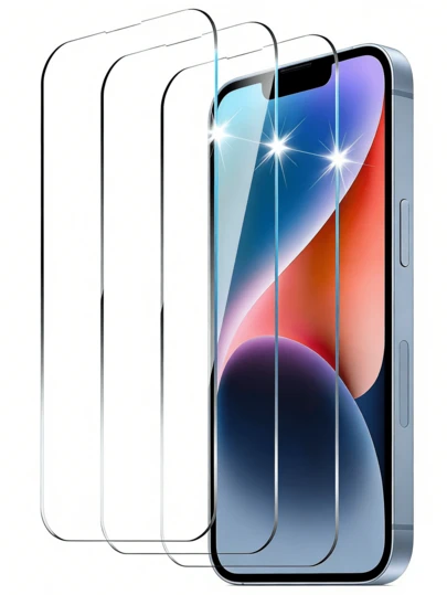 3Pcs High Aluminum Hardened Ultra-Clear Anti-Glare Tempered Glass Screen Protector Compatible With IPhone 17 16 15 14 13 12 11 Pro Max Mini XR X XS MAX 6 7 8 Plus SE2 SE3 Air, Anti-Fingerprint Anti-Explosion Bubble-Free Smooth Touch Screen Protector With 1.5CM Shockproof Hard Packaging