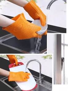 1只加厚硅胶手套，耐热硅胶手套，防水烤箱手套，适用于烹饪、烘焙、烧烤、家务清洁 - 彩色 - 查看 8