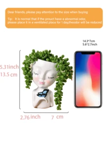 Vaso/Jardineira em formato de rosto, adequado para plantas de interior e exterior, feito de resina, ideal para suculentas, com furo de drenagem, vaso com formato de rosto feminino. - C - Ver 8