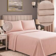 Micropercal 400 Thread Count Sheet Set, Queen And King Size, 4 Pieces, Embroidered With English Lace, Elasticated, Soft Touch, Plain, Habitat - 粉紅色蕾絲 - View 1