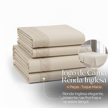 Micropercal 400 Thread Count Sheet Set, Queen And King Size, 4 Pieces, Embroidered With English Lace, Elasticated, Soft Touch, Plain, Habitat - 米色蕾絲 - View 2