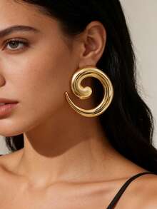 1对复古个性时尚简约金属几何螺旋蜗牛造型独特创意女士耳环 - 幾何螺旋 - 查看 1