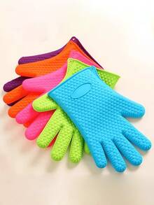 1只加厚硅胶手套，耐热硅胶手套，防水烤箱手套，适用于烹饪、烘焙、烧烤、家务清洁 - 彩色 - 查看 5