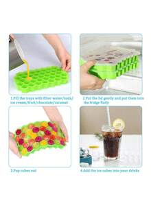 1pc 37-Cavity Silicone Honeycomb Ice Cube Tray With Lid, Quick Ice Making, Easy Release, Home Ice Mold - Multicolor - View 6
