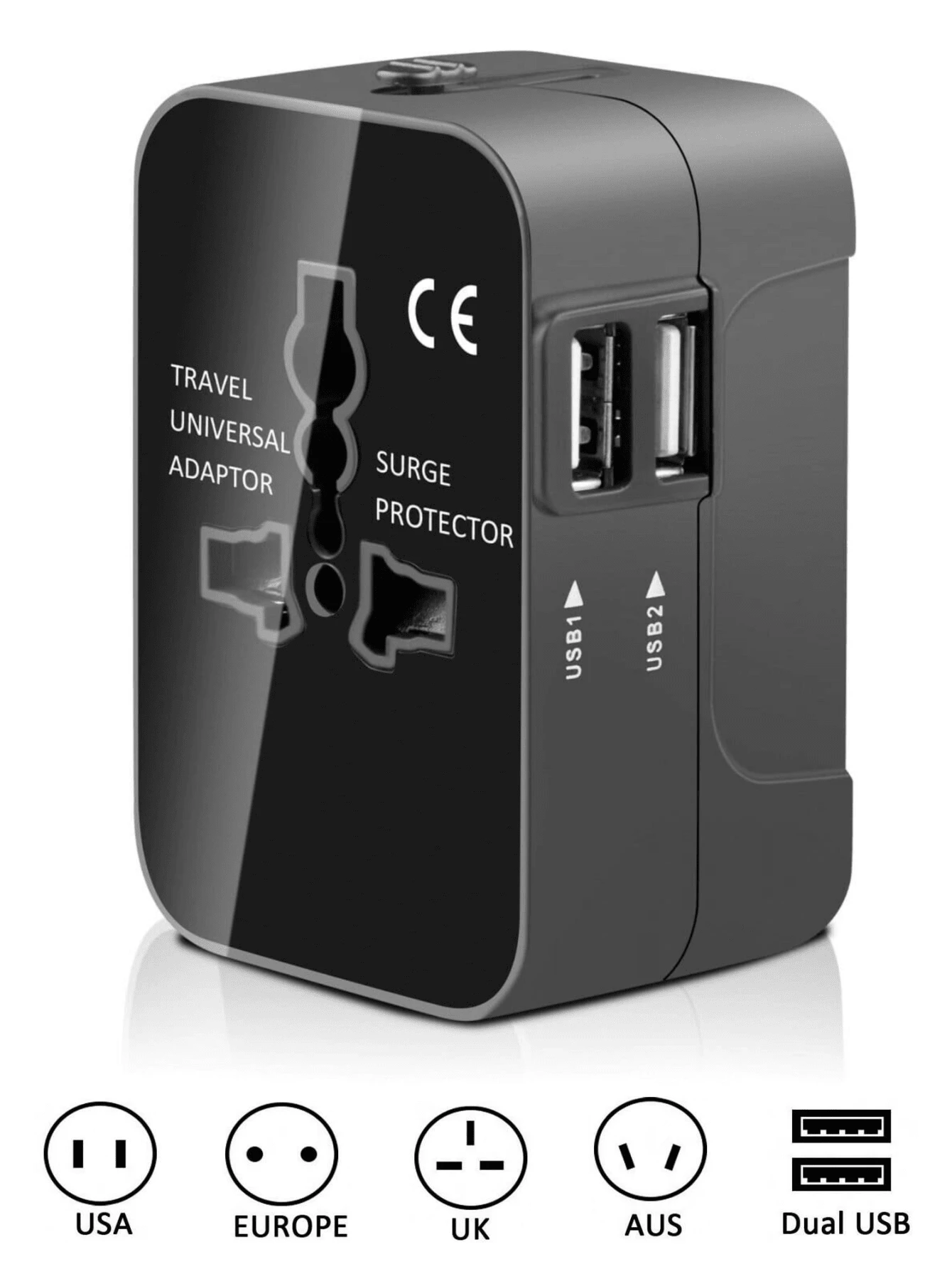 SOKANY Adaptador de viaje universal, adaptador de viaje mundial con puertos de carga USB dual + CA, estación de carga todo en uno, adecuado para talla grande de 150 países, esencial para viajes de negocios y viajes, compatible con computadoras, tabletas, portátiles