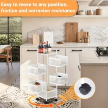 Portable Rotating Storage Rack With Wheels, Available In Two Colors / Smooth Rotation For Easy Access / Silent Rolling, Non-Disturbing / For Bedroom Makeup / Study Stationery / Balcony Plants / Rotating Storage Shelf / Silent Mobile Rack / Bedroom - White - View 5