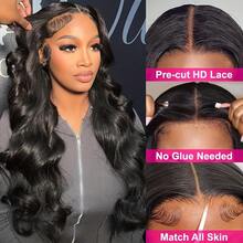 [30 Inch Body Wave Wig] 13x4 13x6 HD Lace Front Wigs And 5*5 Glueless Wig Human Front Hair 30 Inch Body Wave 180% Density Pre Plucked Brazilian Wigs For Women Natural Black Glueless Lace Frontal Wig - Natural & Black - View 3