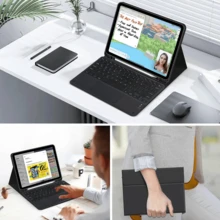 Detachable Rechargeable Touchpad Keyboard Case With Pen Slot (280mAh, English Version), Compatible With Samsung Galaxy Tab / IPad / Redmi IPad SE, Magnetic Bluetooth Keyboard Cover (Black) - Black - View 6
