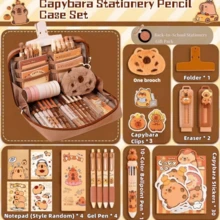 33pcs/226pcs/127pcs/47pcs Capybara Stationery Set, Cute Capybara Pencil Case, Multi-Layer Student Pencil Box, Includes Stickers, Keychains, Brooches, Gift Set - Brown - View 27