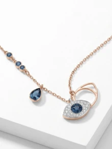 Swarovski Authentic Symbolica Evil Eye Pendant Necklace 9009651725608 Blue Crystal Mixed Metal Finish Sparkling Crystals Minimalist Elegant - Crystal Pendant Necklace For Women | Sparkling Crystals | Minimalist Elegant Everyday Jewelry | Gift For Her - Summer Fashion Weekend Getaway Travel Friendly - Blue - View 6