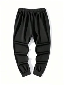 1 pieza Pantalones deportivos largos de unicolor con cordón en la cintura para hombres, pantalones básicos negros de fitness para primavera - Negro - Ver 5