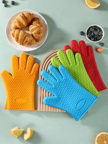 1只加厚硅胶手套，耐热硅胶手套，防水烤箱手套，适用于烹饪、烘焙、烧烤、家务清洁 - 彩色 - 查看 10