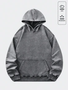 All Cotton Wash Old Textured Vintage Hoodie Men's Cotton Pickling Hoodie Loose Basic Casual Street Jumper With Pockets - 淺灰色 - 查看 1