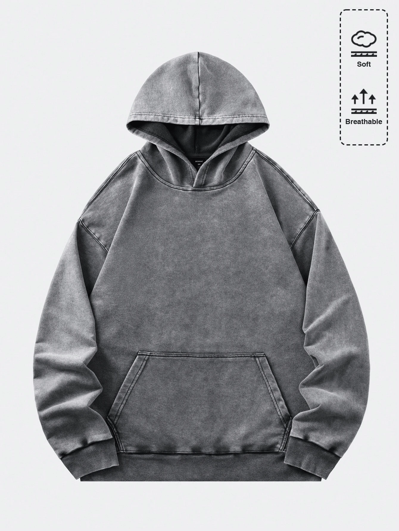 All Cotton Wash Old Textured Vintage Hoodie Men's Cotton Pickling Hoodie Loose Basic Casual Street Jumper With Pockets - 淺灰色 - 查看 1