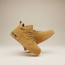 Tenis para hombre Calzado casual de cuero sintético PU tipo bota de caña alta con cordones Zapatillas deportivas de moda urbana estilo callejero cómodas y transpirables Suela gruesa antideslizante resistente al desgaste Zapatos tipo skateboard informales ligeros y versátiles para uso diario  deportiva moderna Calzado masculino minimalista duradero suave_ - Caqui - Ver 10