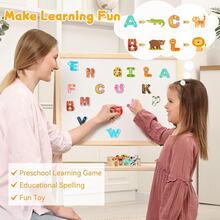 Letras magnéticas, pegatinas de animales y números, herramienta educativa de aprendizaje del alfabeto y números en inglés para niños de 3 a 6 años, juego de rompecabezas magnético de animales y juguetes de reconocimiento de palabras, regalos para niños - letras minúsculas - Ver 7